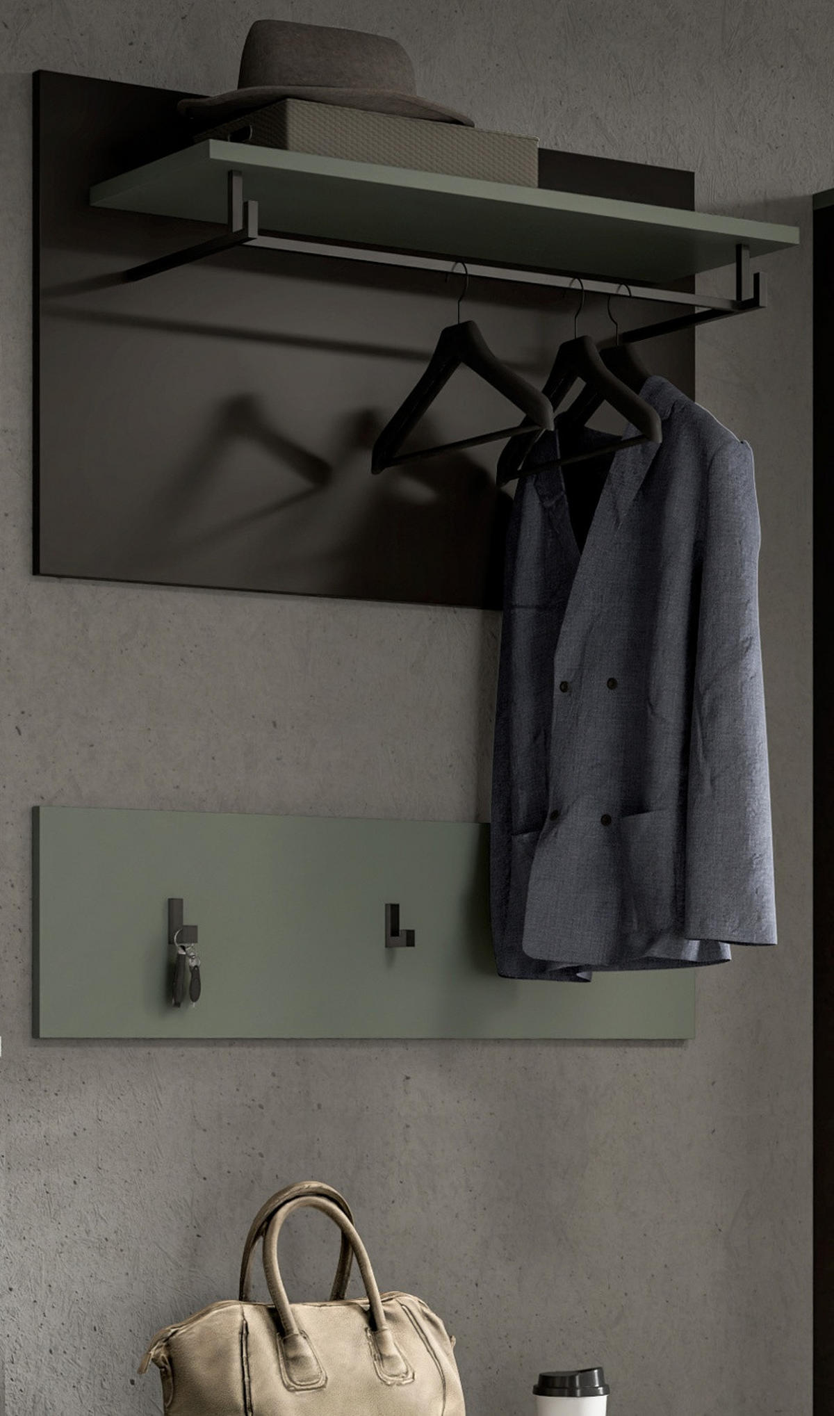 GARDEROBENPANEEL Salbei grün und grau, Set 2-teilig, 80 cm, Cooper - Salbeigrün, Holzwerkstoff (80/73/27cm) - Inn.Furn