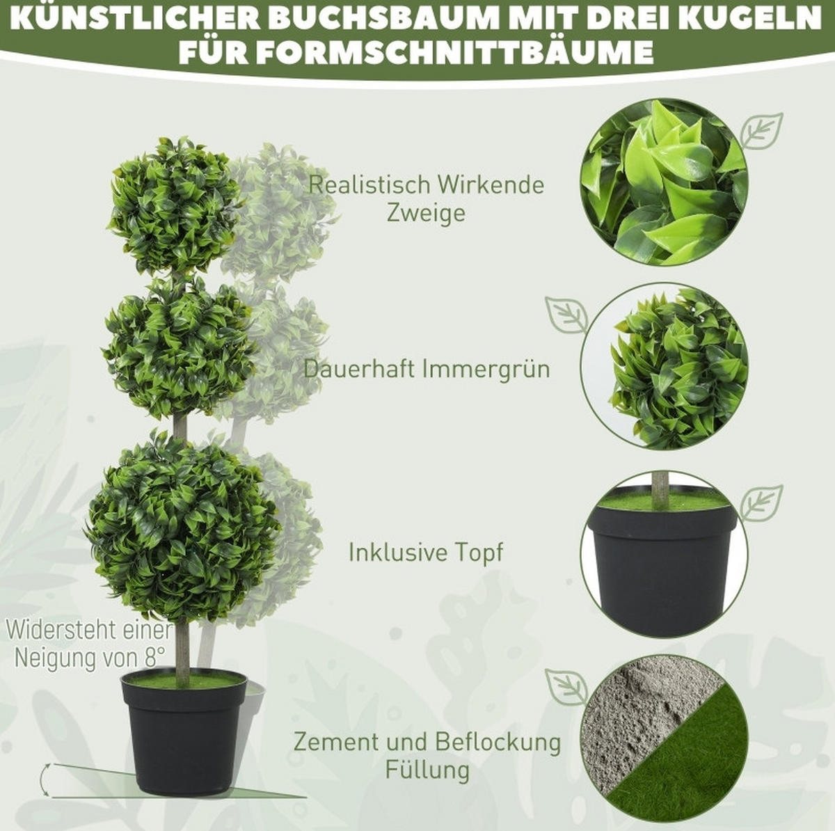 KUNSTPFLANZEN-SET 28/28/100 cm grün aus Kunststoff UV-beständig - Grün, Kunststoff (100cm) - OKWISH