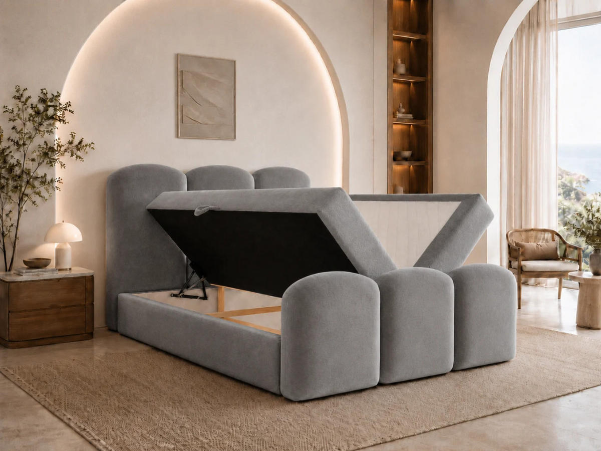 BOXBETT ROYAL 120x200 cm in Hellgrau, Bettkasten, Topper, Velvet-Stoff - Grau, Holz/Textil (120/200cm) - EMLAR Home
