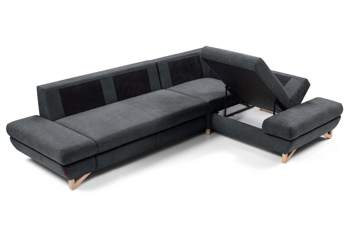 ECKSOFA CASA II R-S Anthrazit Plüsch-Stoff mit Schlaffunktion - Anthrazit, Holz (272/199cm) - MASSENO