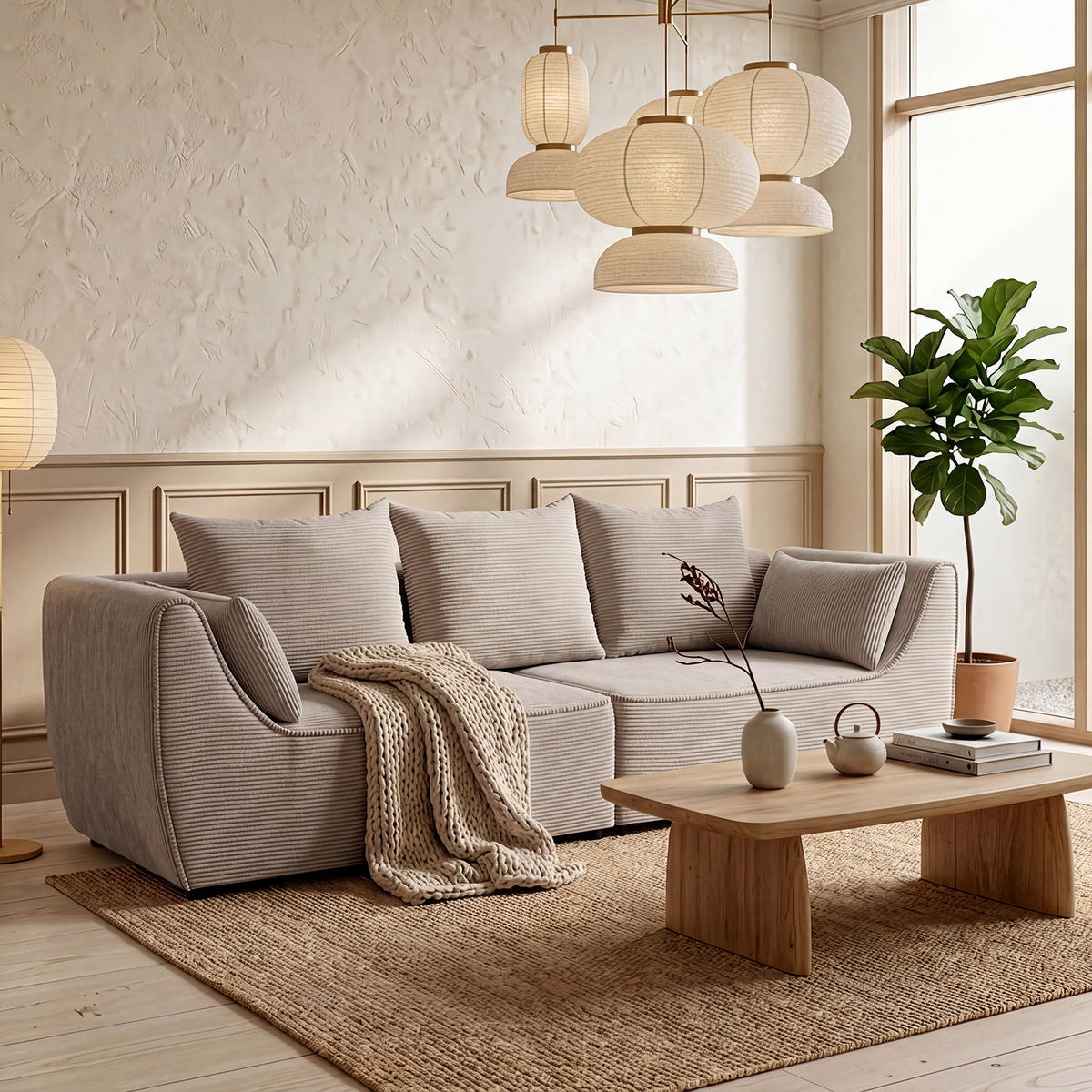 SOFA GRABO mit Schlaffunktion, Creme - Creme, Textil (260/75/145cm) - Fedve