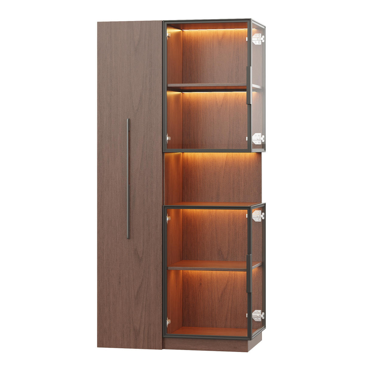 VITRINE aus MDF & Glas 70x38x160cm in Walnussfarben mit LED - Walnussfarben, Holzwerkstoff (70/160/38cm) - Modfu