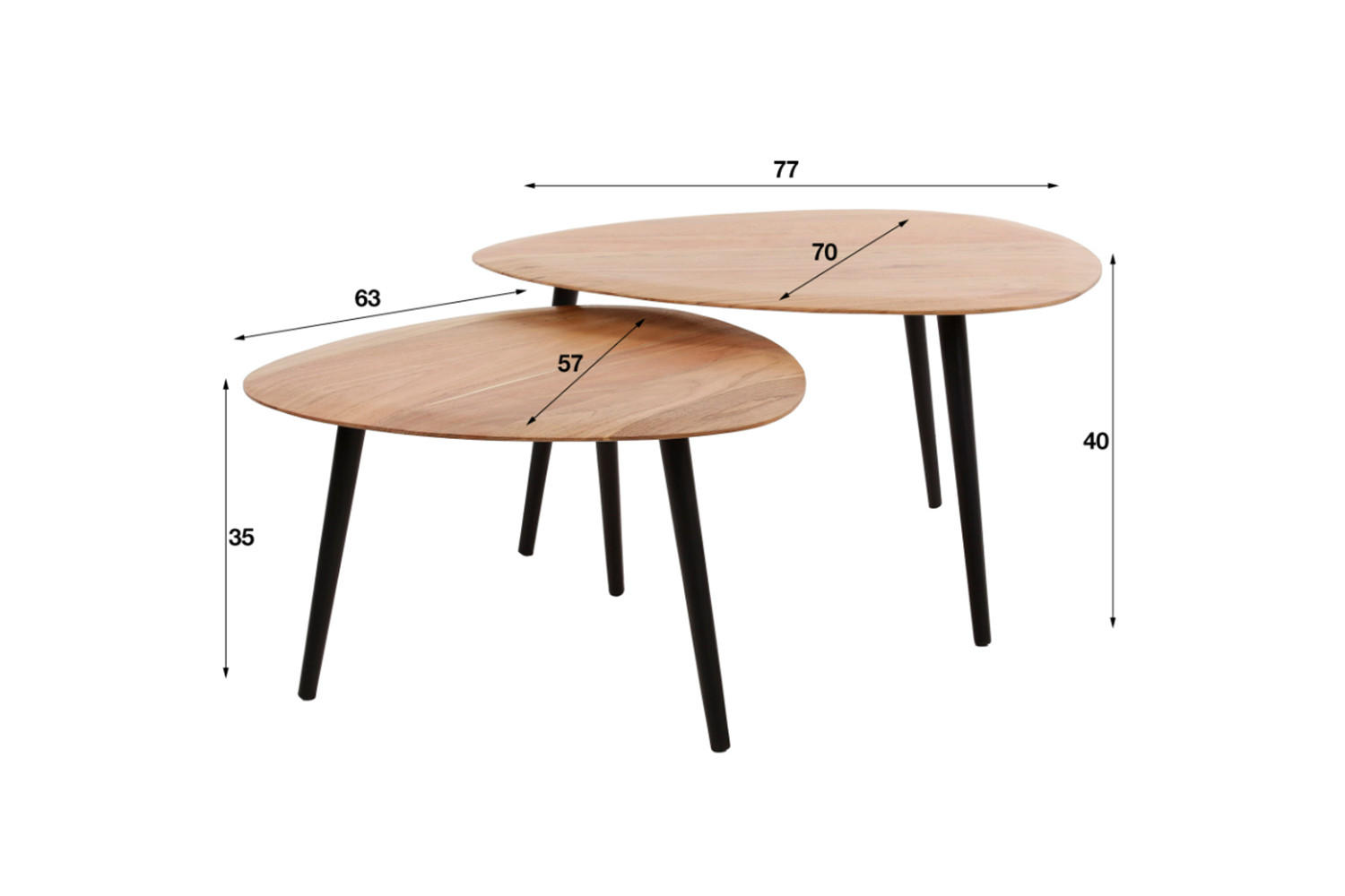 COUCHTISCH-SET RINA Braun Akazie - Schwarz/Braun, Holz/Metall (77/70/40cm) - KAWOLA