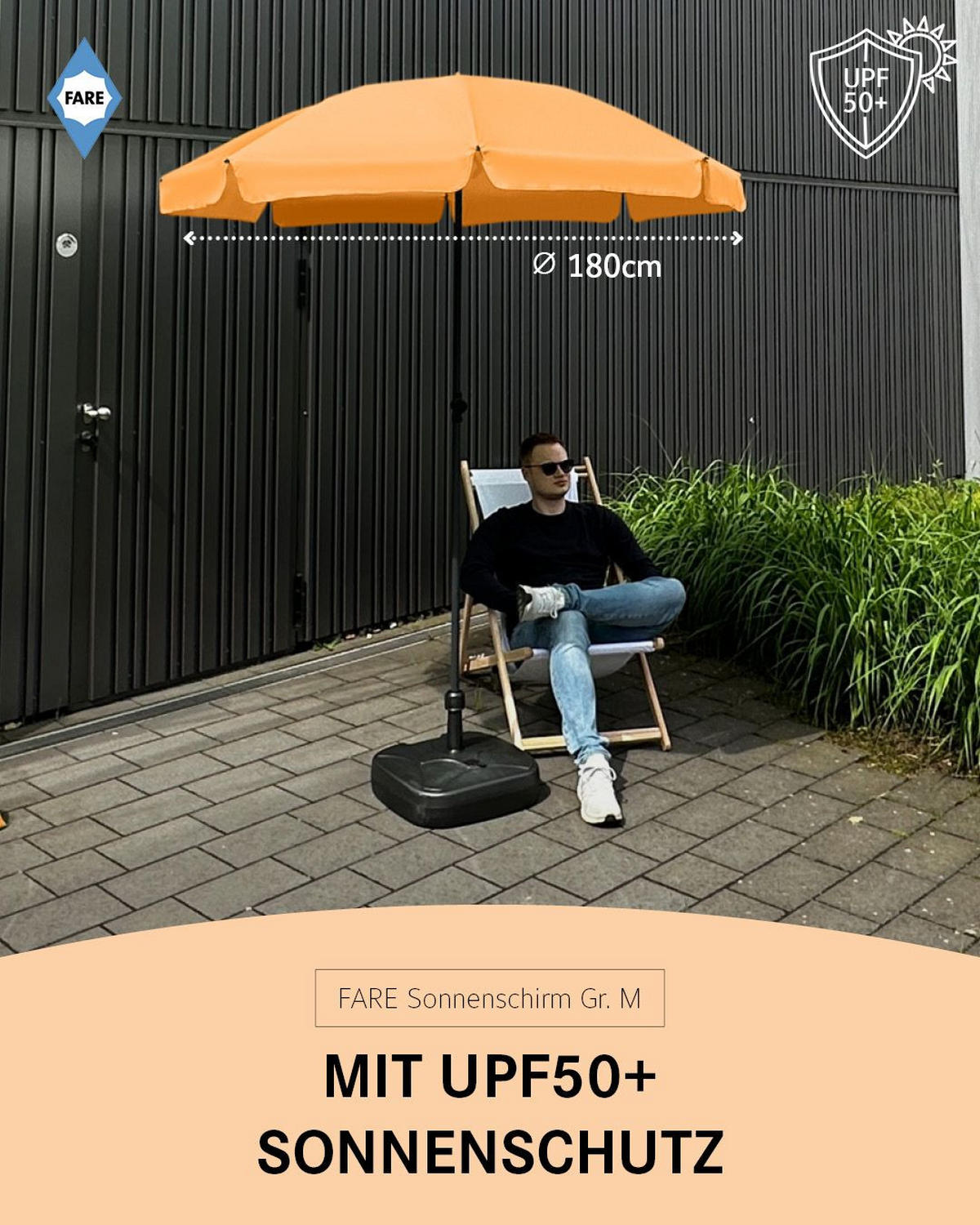 SONNENSCHIRM 180/180/127 cm - Orange, Kunststoff (180/180cm) - FARE