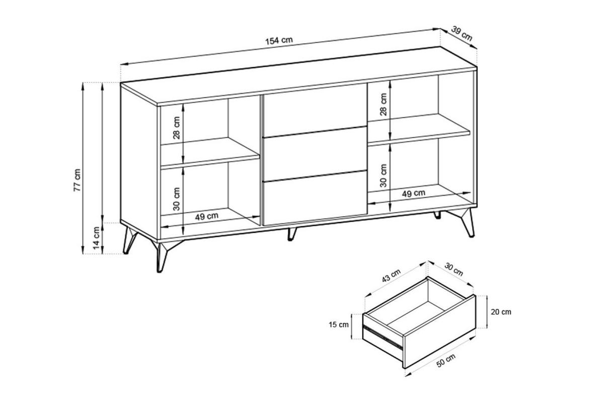 KOMMODE Diamond Eiche Evoke - Eichefarben/Schwarz, Holzwerkstoff (154/77/39cm) - Bettso