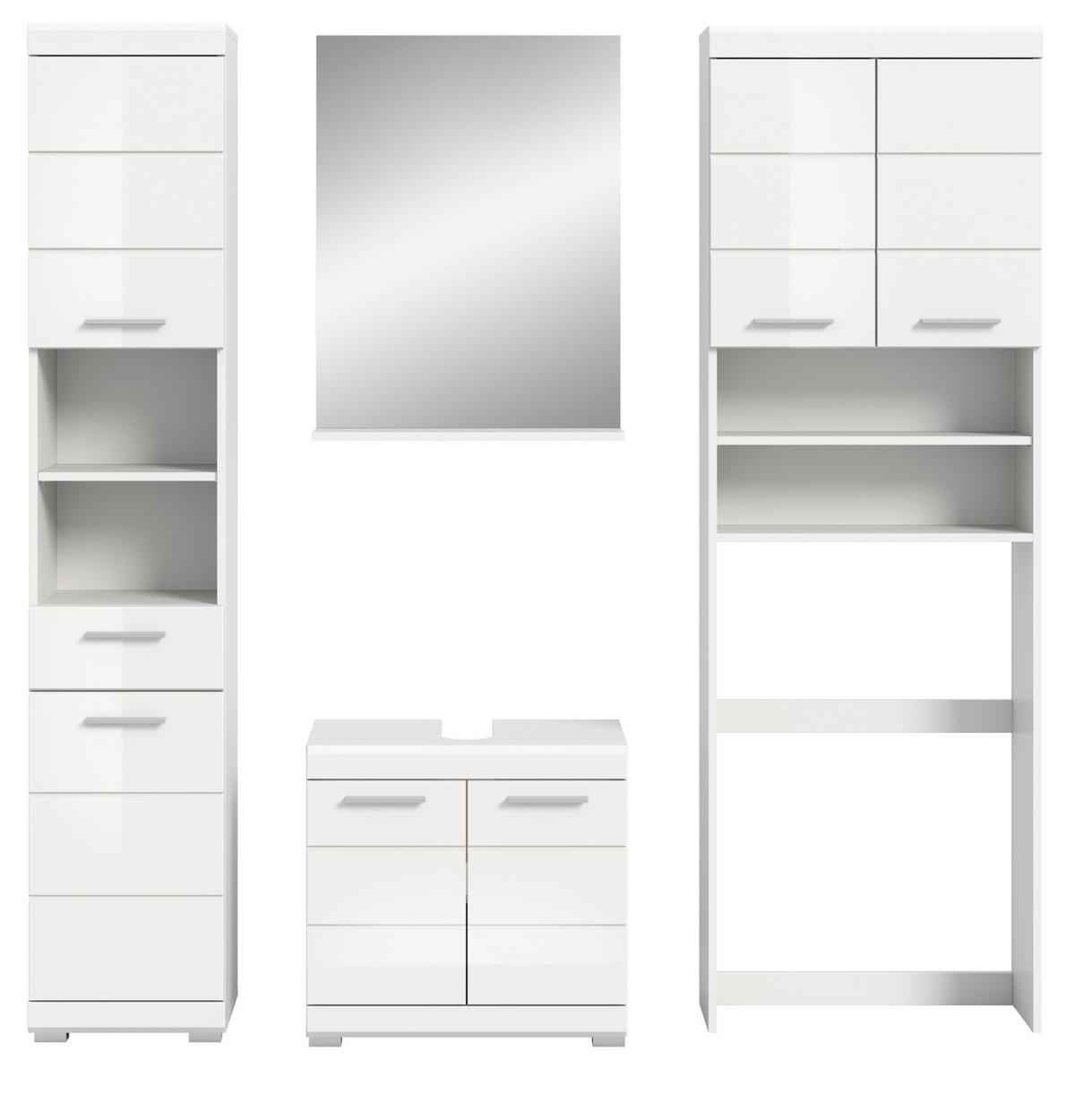 BADMÖBEL-SET weiß Hochglanz 4-teilig 190 cm, Komplettset mit viel Stauraum - Weiß Hochglanz, Glas/Holzwerkstoff (190/191/34cm) - Inn.Furn