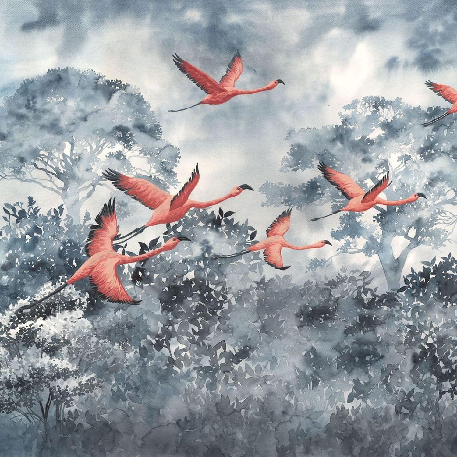 FOTOTAPETE Flamingos 400 x 280 cm - Pink, Papier (400/280cm) - Sanders & Sanders