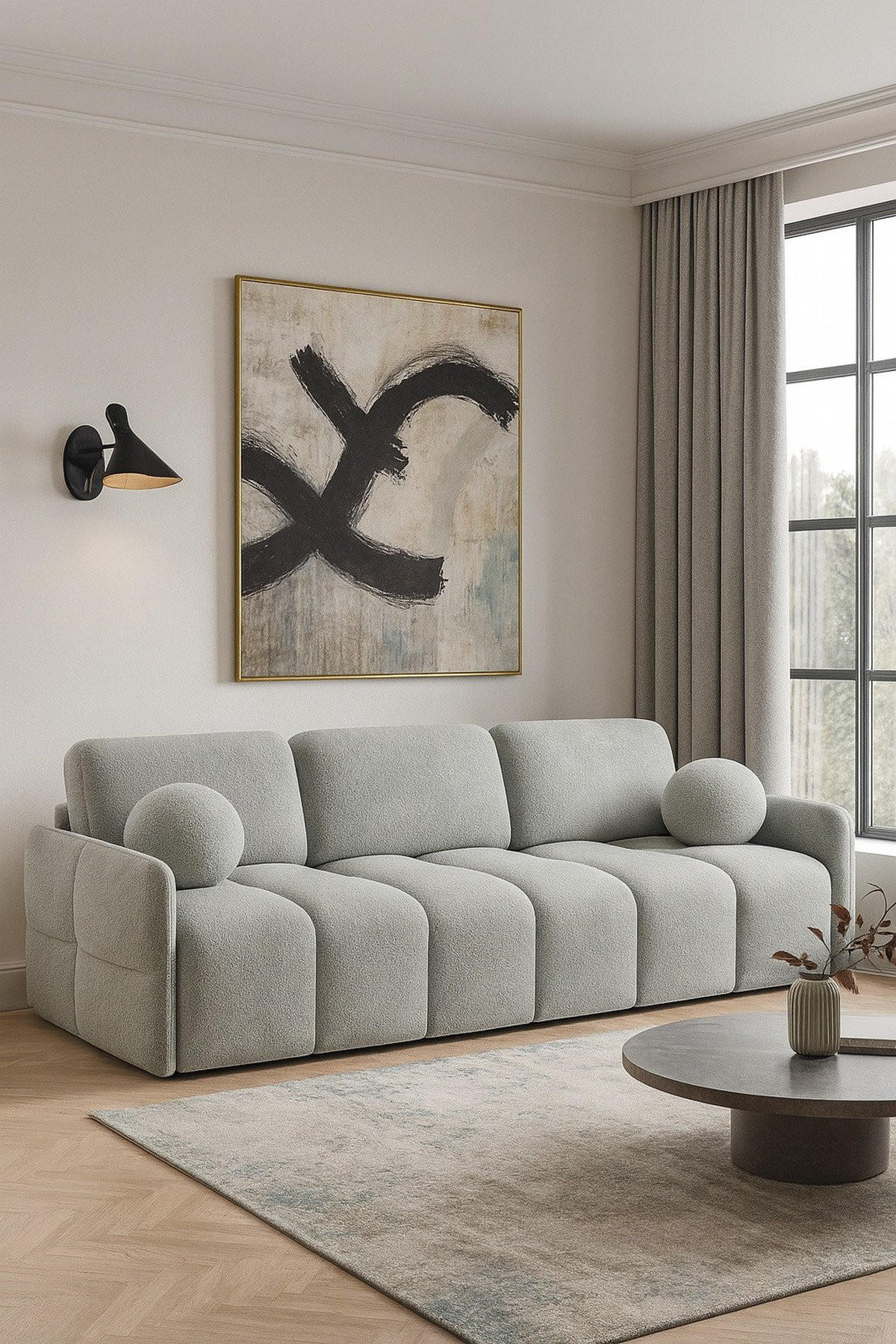 SCHLAFSOFA EMILI, Sofa mit Schlaffunktion und Bettkasten, Farbe: Hellgrau, Bouclé-Stoff - Hellgrau, Textil (212/95/90cm) - Sepro Meble