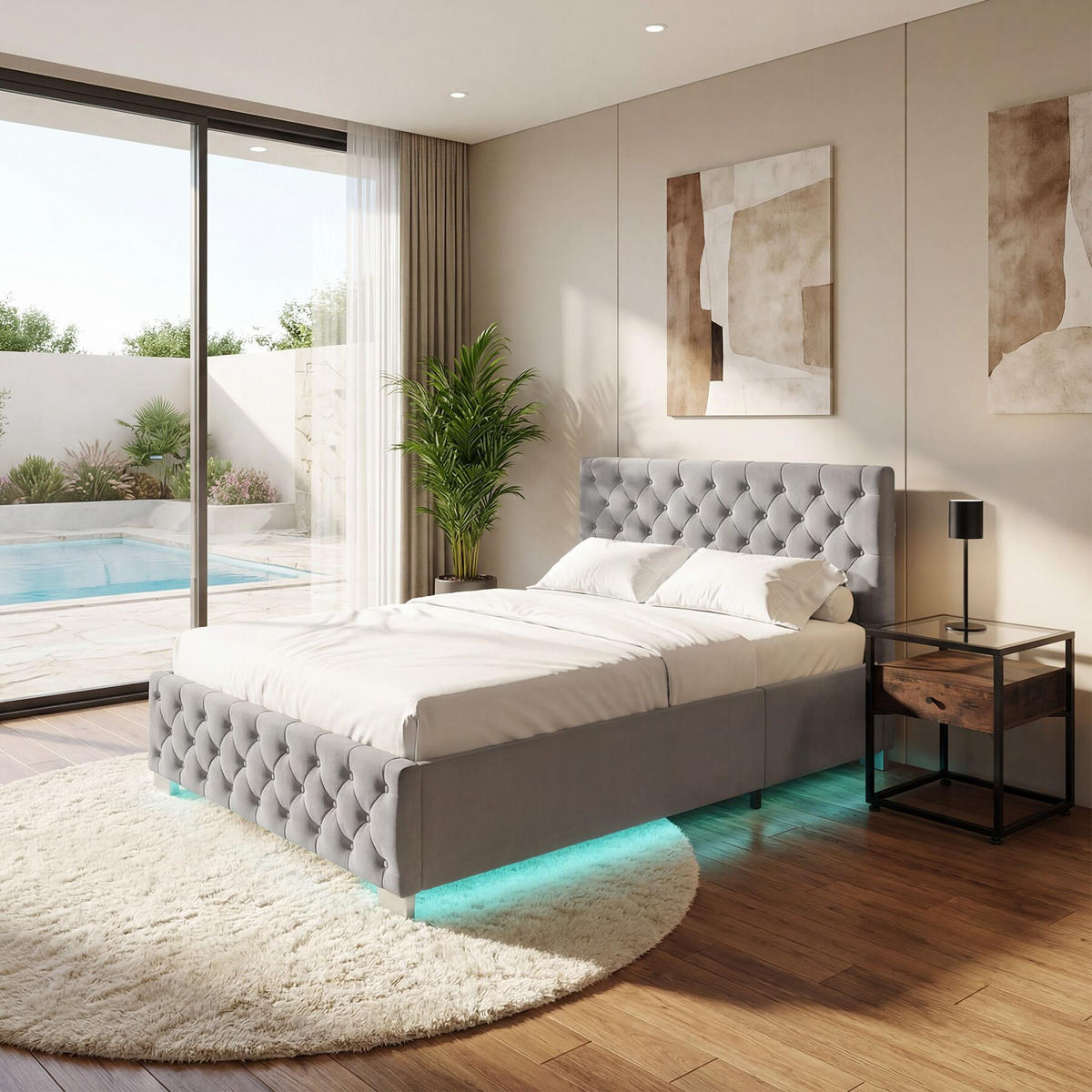 POLSTERBETT Daytona, großer Stauraum, dunkelgrau - Dunkelgrau, Holz (180/200cm) - tectake