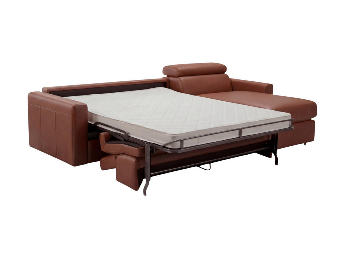 ECKSOFA Morris Echtleder mit Bettfunktion Cognacbraun - Cognac, Leder/Metall (223/170cm)
