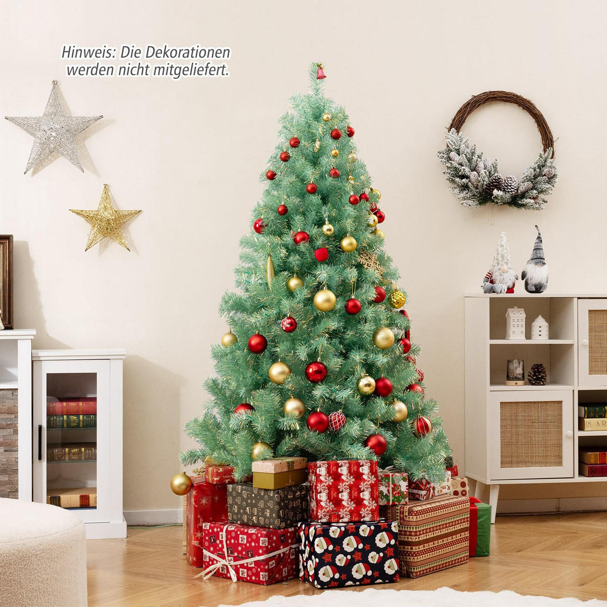WEIHNACHTSBAUM Tannenform mit warmweißen LEDs 180 cm fruchtgrün - Grün, Metall (180cm) - COSTWAY