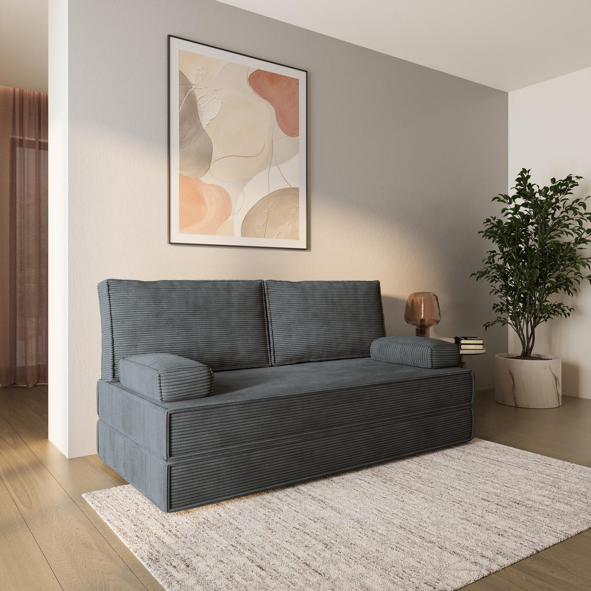 BETTSOFA SILAR aus Schaumstoff Cordstoff Grau Schlaffunktion - Dunkelgrau, Textil (170/86/80cm) - MASSENO