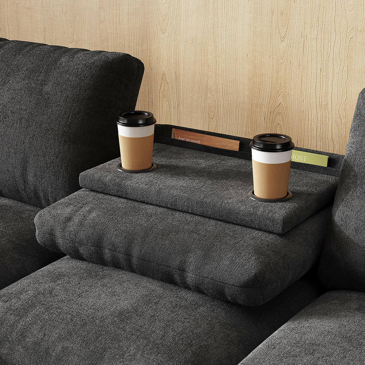 ECKSOFA L-förmige Ecke und zwei Armlehnen mit Stauraum,Chenille-Stoff,Grau - Grau, Textil (137/280cm) - KOMHTOM