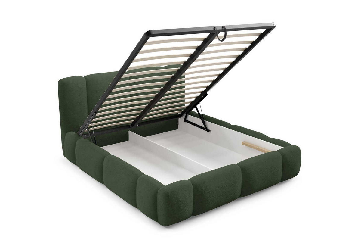 DOPPELBETT 160x200 Avelin mit Bettkasten, LED, Bouclé, Grün - Grün, Holz/Metall (160/200cm) - Emporius