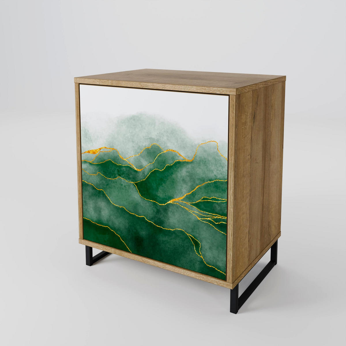 SIDEBOARD EXPENSIVE NATURE, Eichefarben, 57,5x42x75,5 cm, Goldfarbene Metallfüße - Eichefarben/Goldfarben, Holzwerkstoff/Metall (57.5/75.5/42cm) - SpaceRebels