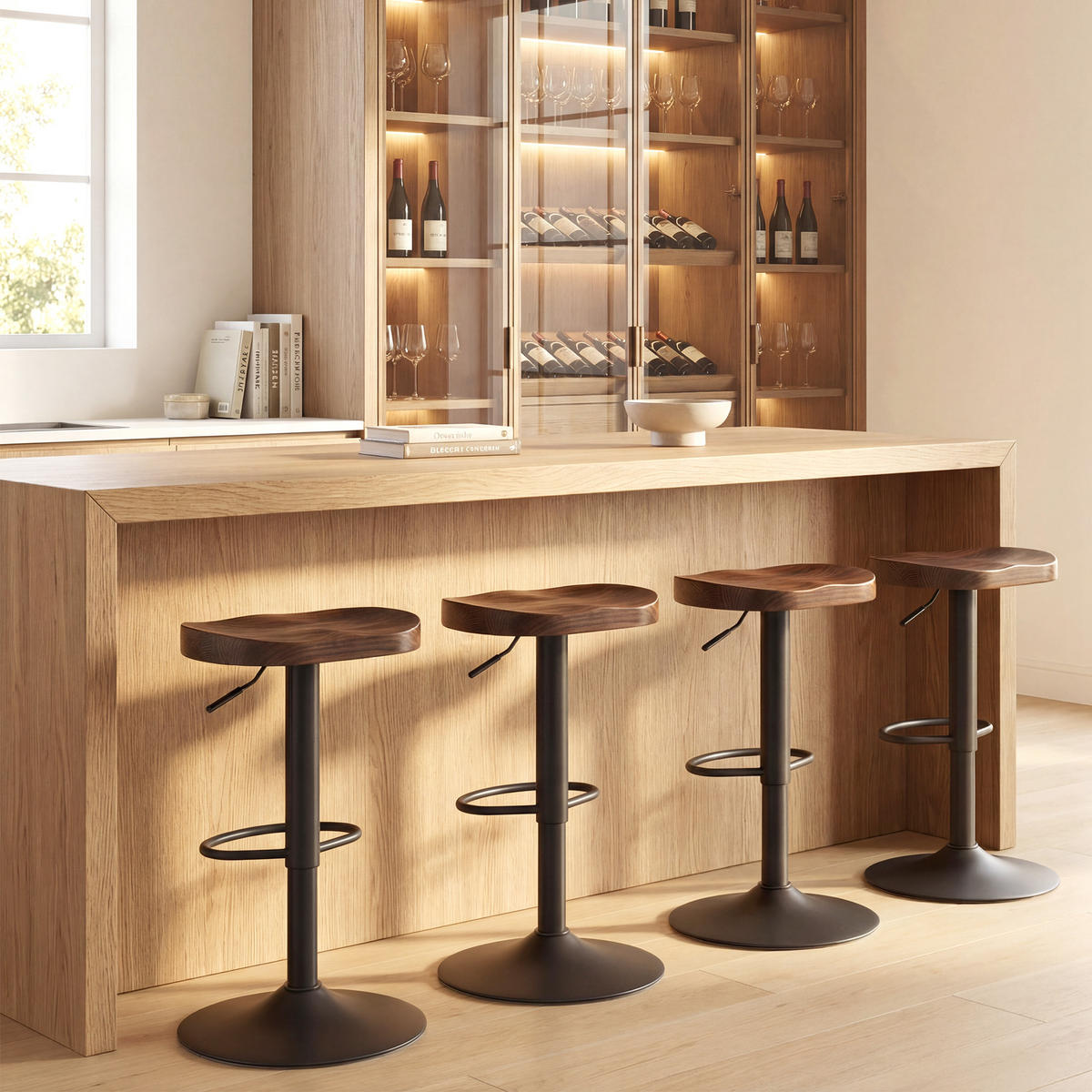 BARHOCKER 2er-Set DE-08046 Sattelsitz aus Ulmenholz, höhenverstellbar, 360° drehbar Dunkelbraun - Dunkelbraun, Holz (41.5/82/41.5cm) - ComfortXL