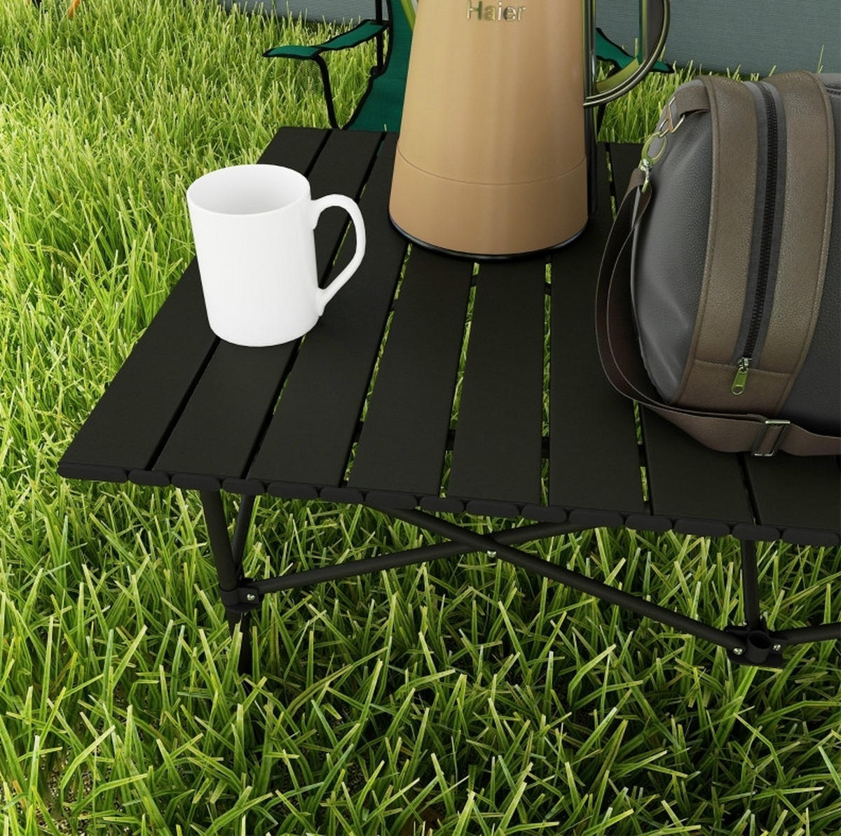 LOUNGETISCH 95/55/50 cm schwarz aus Aluminium klappbar - Schwarz, Metall (95/55/50cm) - OKWISH