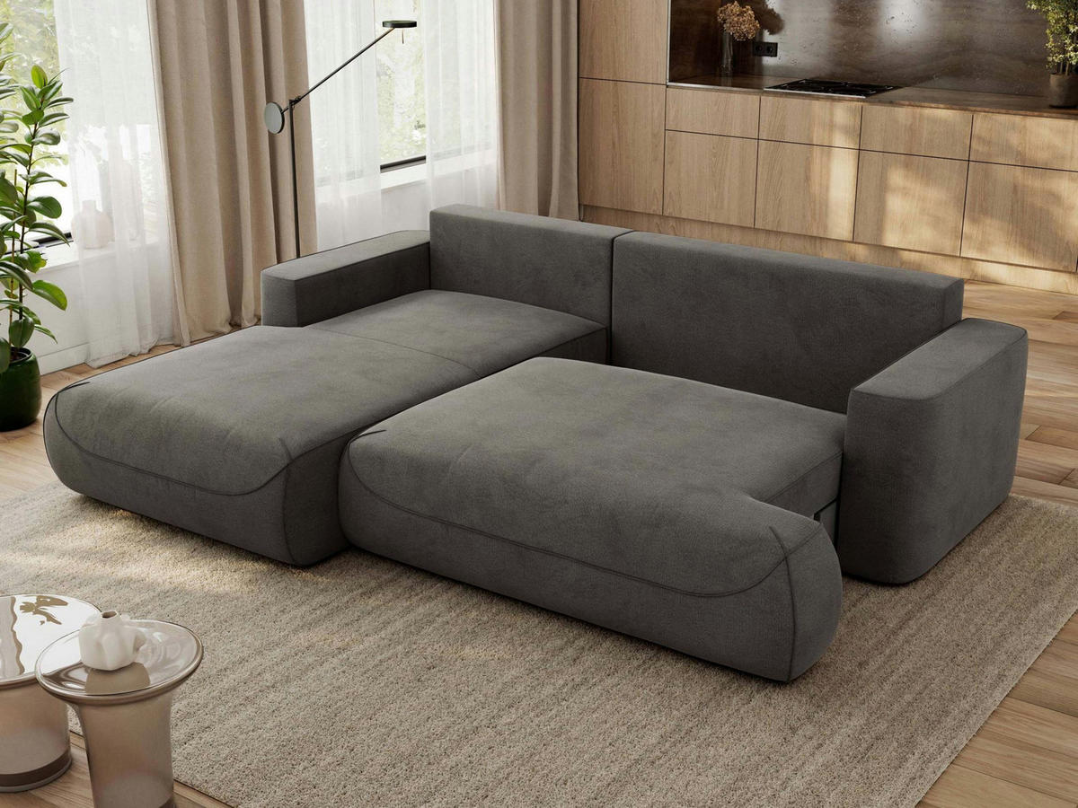 ECKSOFA OVO L Dunkelgrau Velvet - Links Seite - Dunkelgrau/Schwarz, Kunststoff/Textil (271/195cm) - MKS