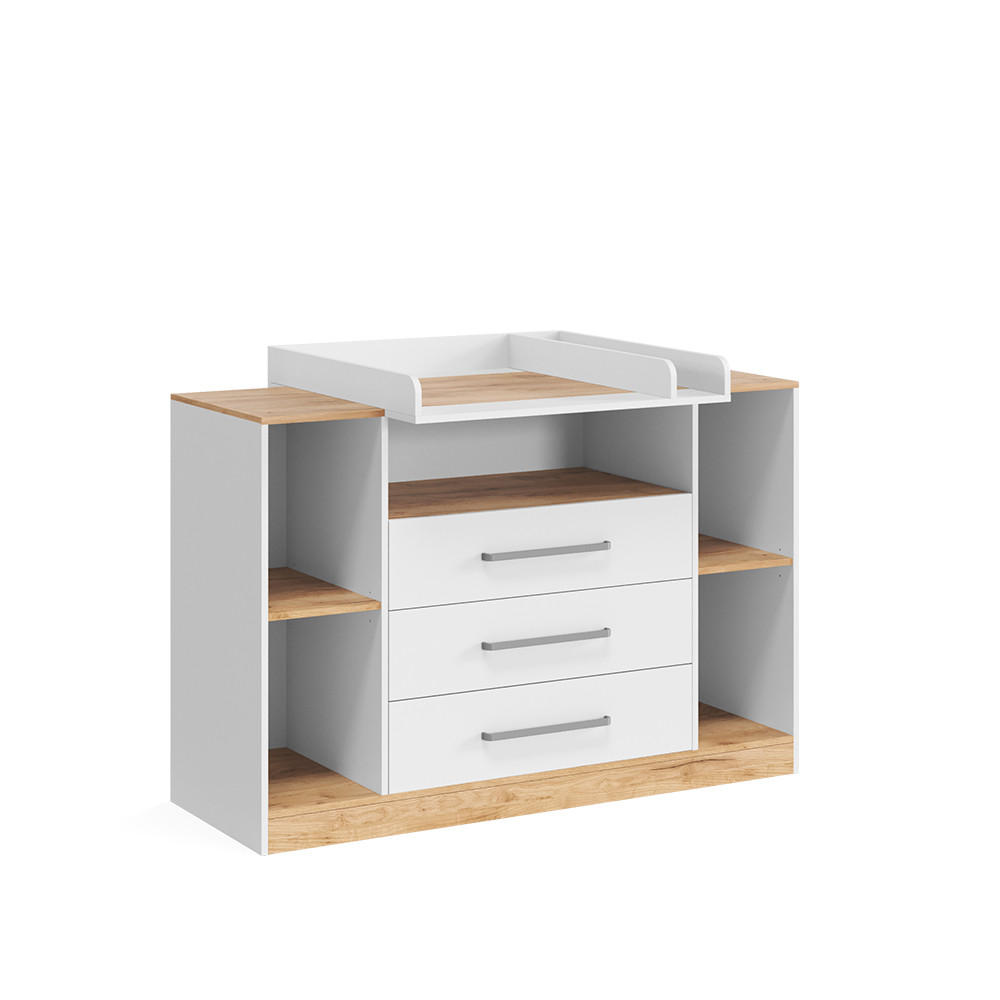 Vicco Wickelkommode Weiß, Honigeiche 138.3x93x50 cm