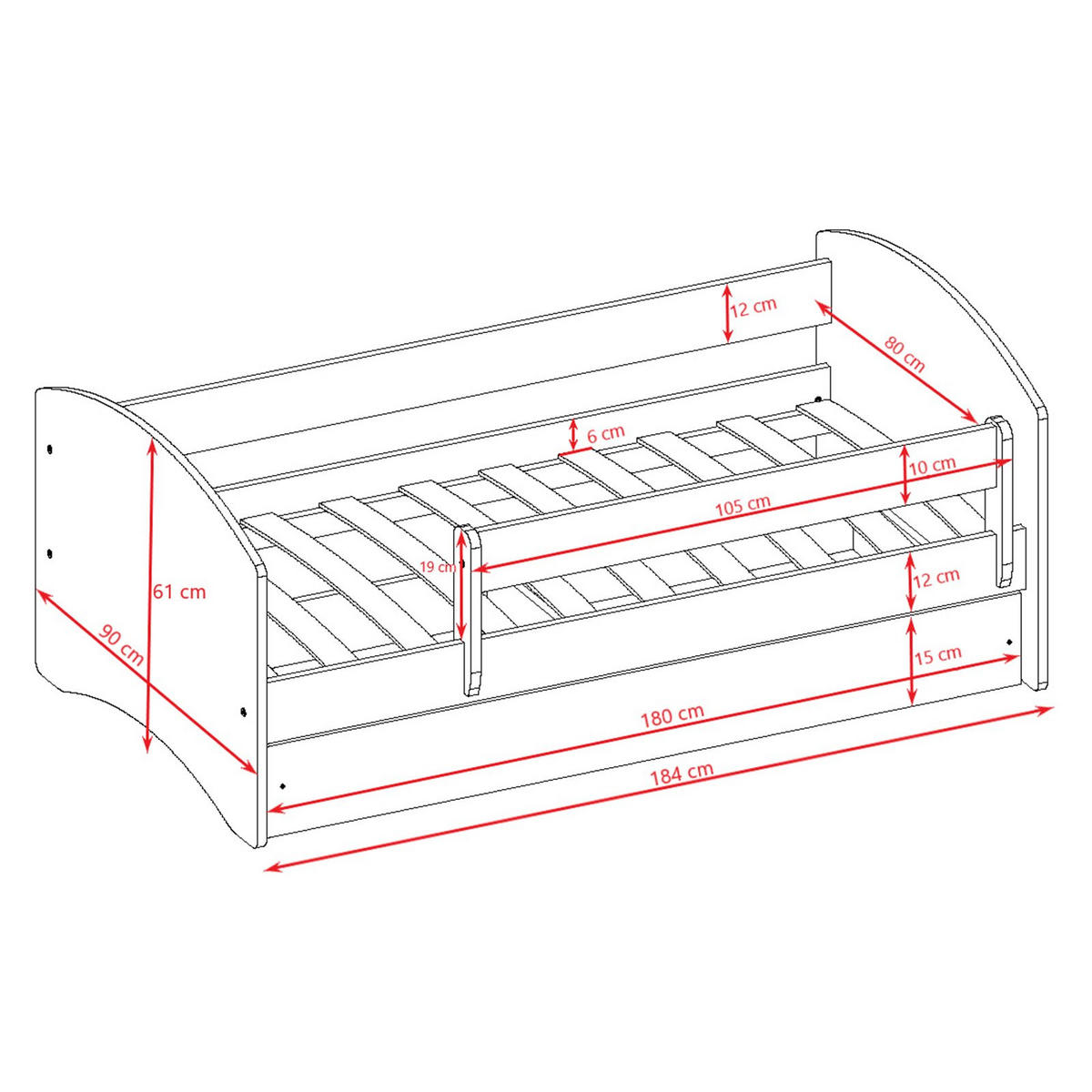 KINDERBETT Einhorn mit Schublade 180/80 90/61/184 - Grün, Holzwerkstoff (90/180cm) - RAUMHIRSCH FURNITURE