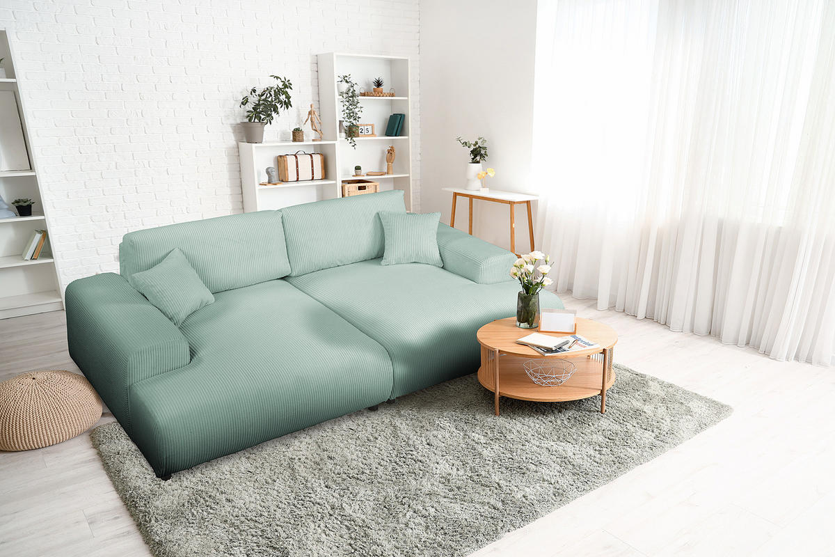 BIGSOFA - Schwarz/Hellblau, Kunststoff/Textil (237/79/144cm) - home24