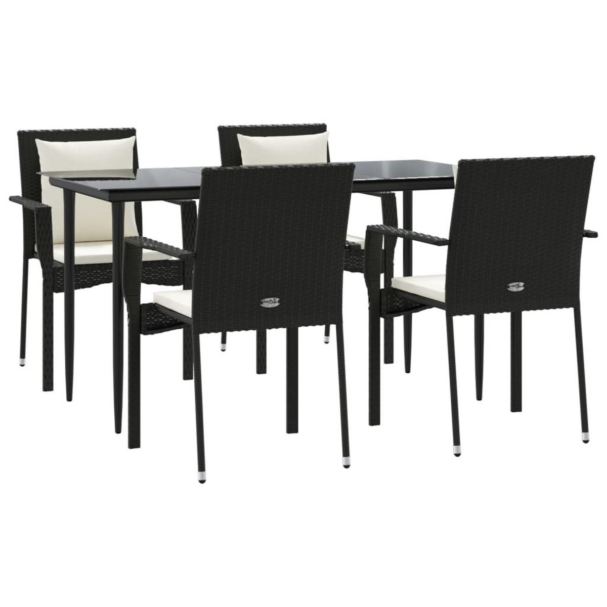GARTEN-ESSGRUPPE 5-teilig Mit Kissen Schwarz Poly Rattan - Schwarz, Kunststoff - vidaXL