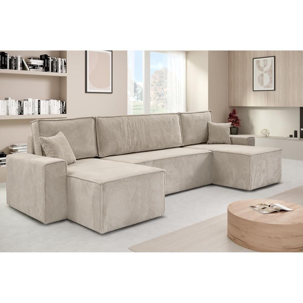 WOHNLANDSCHAFT Hektor U mit Schlaffunktion cappuccino - Beige, Textil (318/94/152cm) - Beautysofa