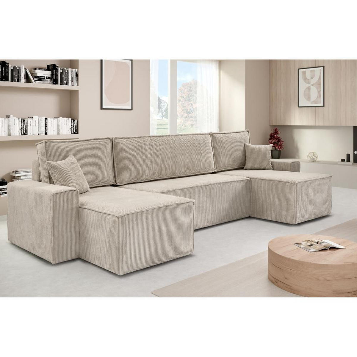 WOHNLANDSCHAFT Hektor U mit Schlaffunktion cappuccino - Beige, Textil (318/94/152cm) - Beautysofa