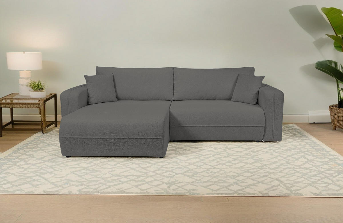 ECKSOFA Oreo L-Form Mit Bettkasten Und Schlaffunktion Quelle-Stoff Graphit Links - Dunkelgrau, Holz (143/247cm) - Kaiser Möbel