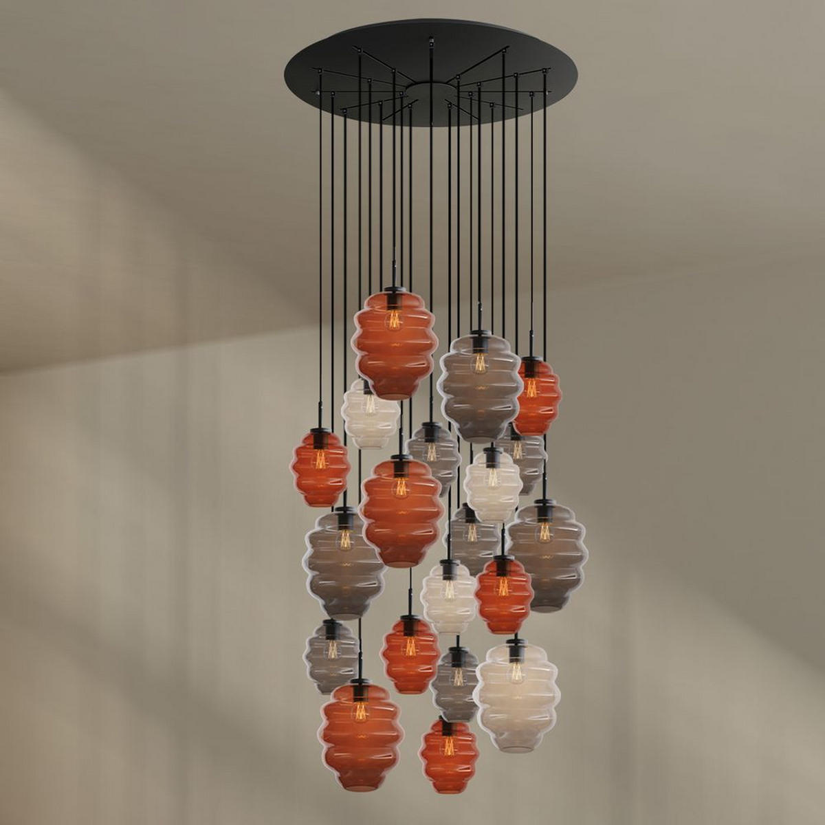 GALERIELEUCHTE Echos 20-flammig Mehrfarbig Ø 18/25cm - Multicolor/Schwarz, Glas (18/18/20cm) - s.luce