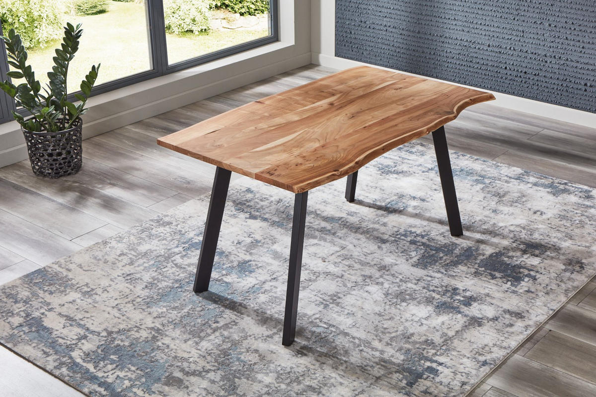 ESSTISCH LAXMI - Beige/Schwarz, Holz/Metall (80/140/77cm) - SAM