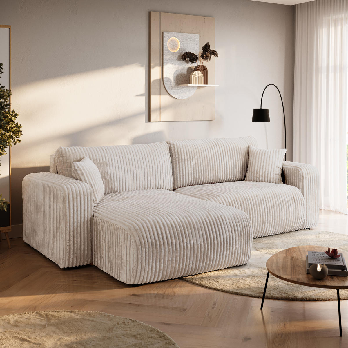 ECKSOFA mit Schlaffunktion TILIO Cream - Creme, Textil (244/148cm) - Bromarkt