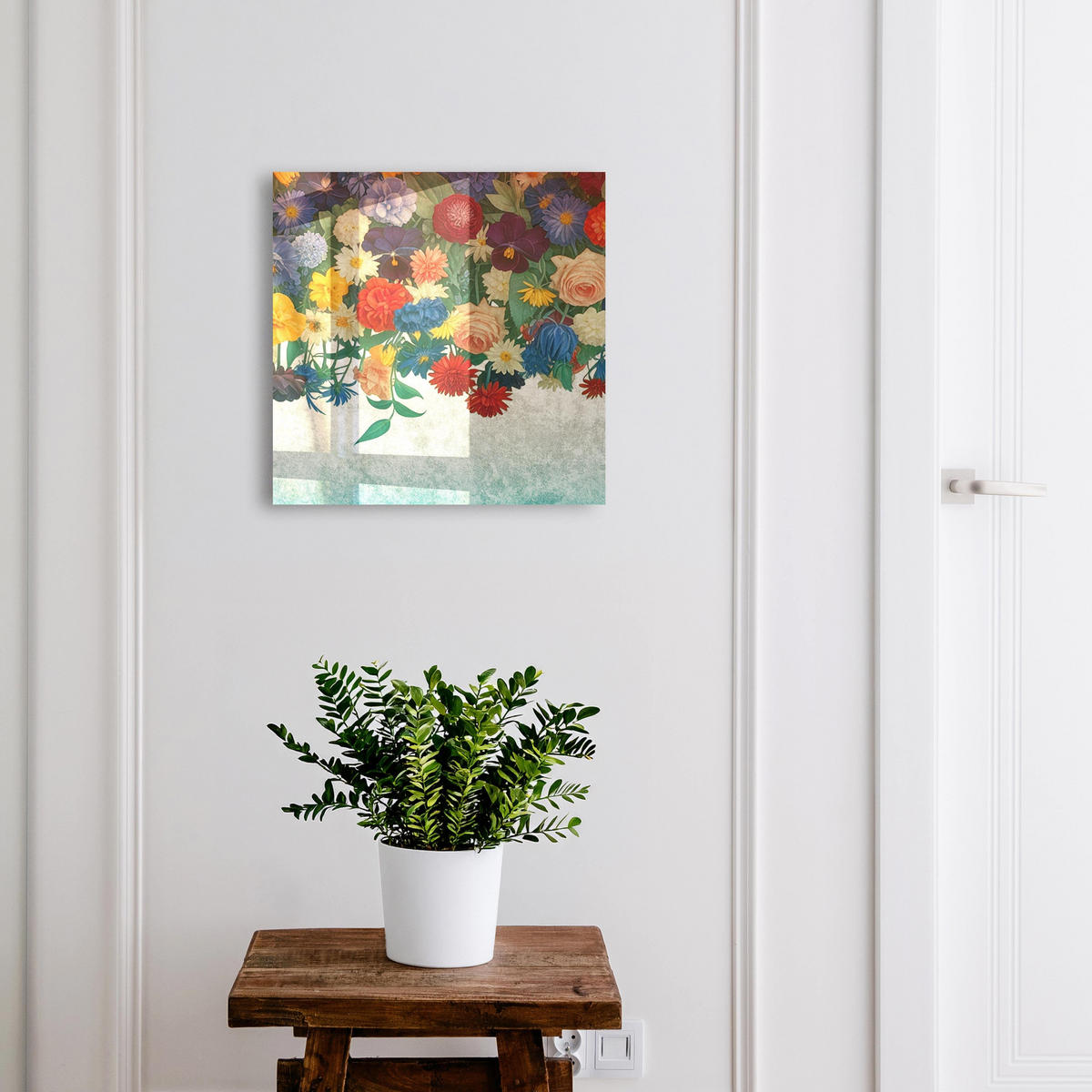SCHLÜSSELBOX Weiß 30x30 cm – Türöffnung nach rechts - Blumenparadies - Grün, Metall (30/30/5cm) - TULUP