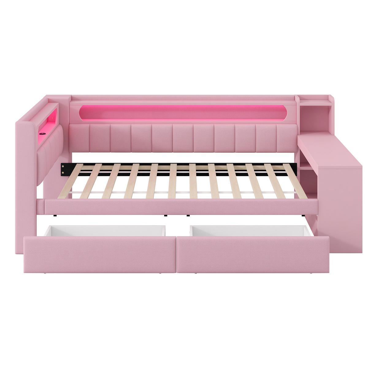 KINDERBETT 90/200 cm DE-03385, mit LED, Schreibtisch und 2 Schubladen, in Rosa - Pink, Holzwerkstoff (90/200cm) - ComfortXL
