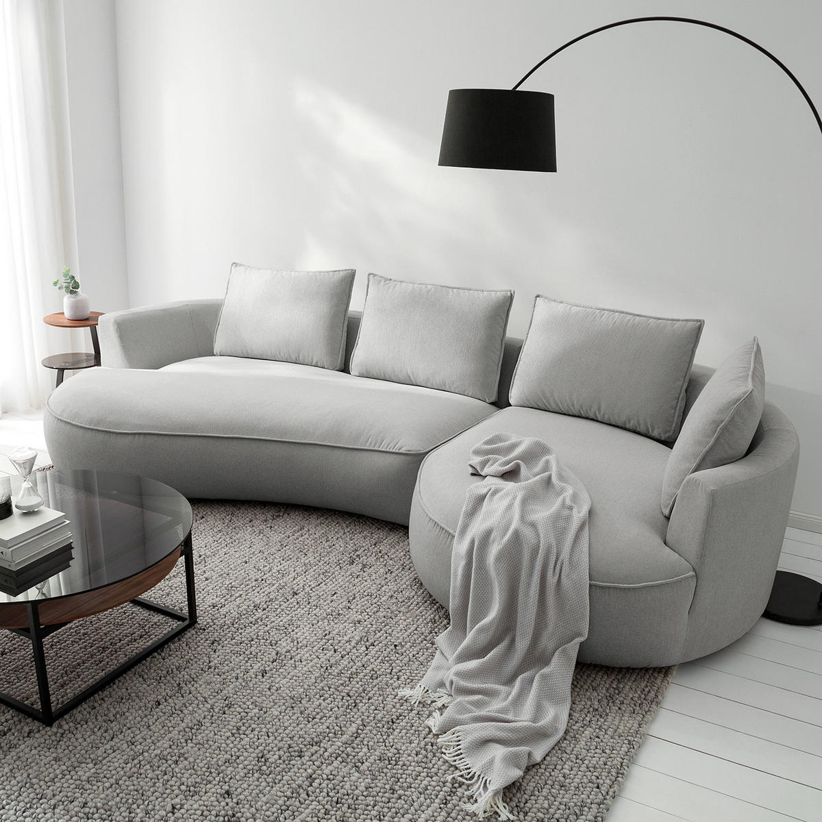 BIGSOFA - Hellgrau, Kunststoff/Textil (322/82/154cm) - home24