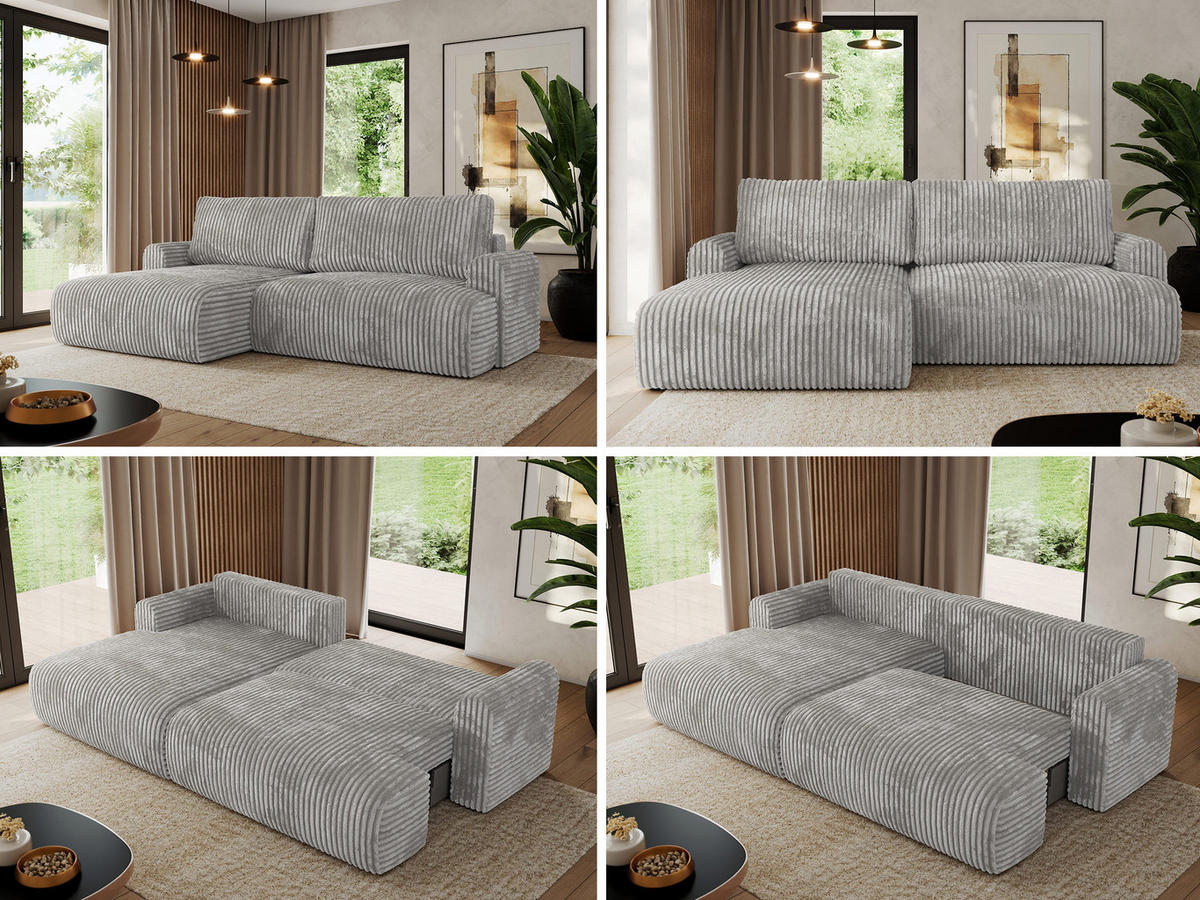 ECKSCHLAFSOFA TONO L Grau Cord - links - Schwarz/Grau, Kunststoff/Textil (260/150cm) - MKS
