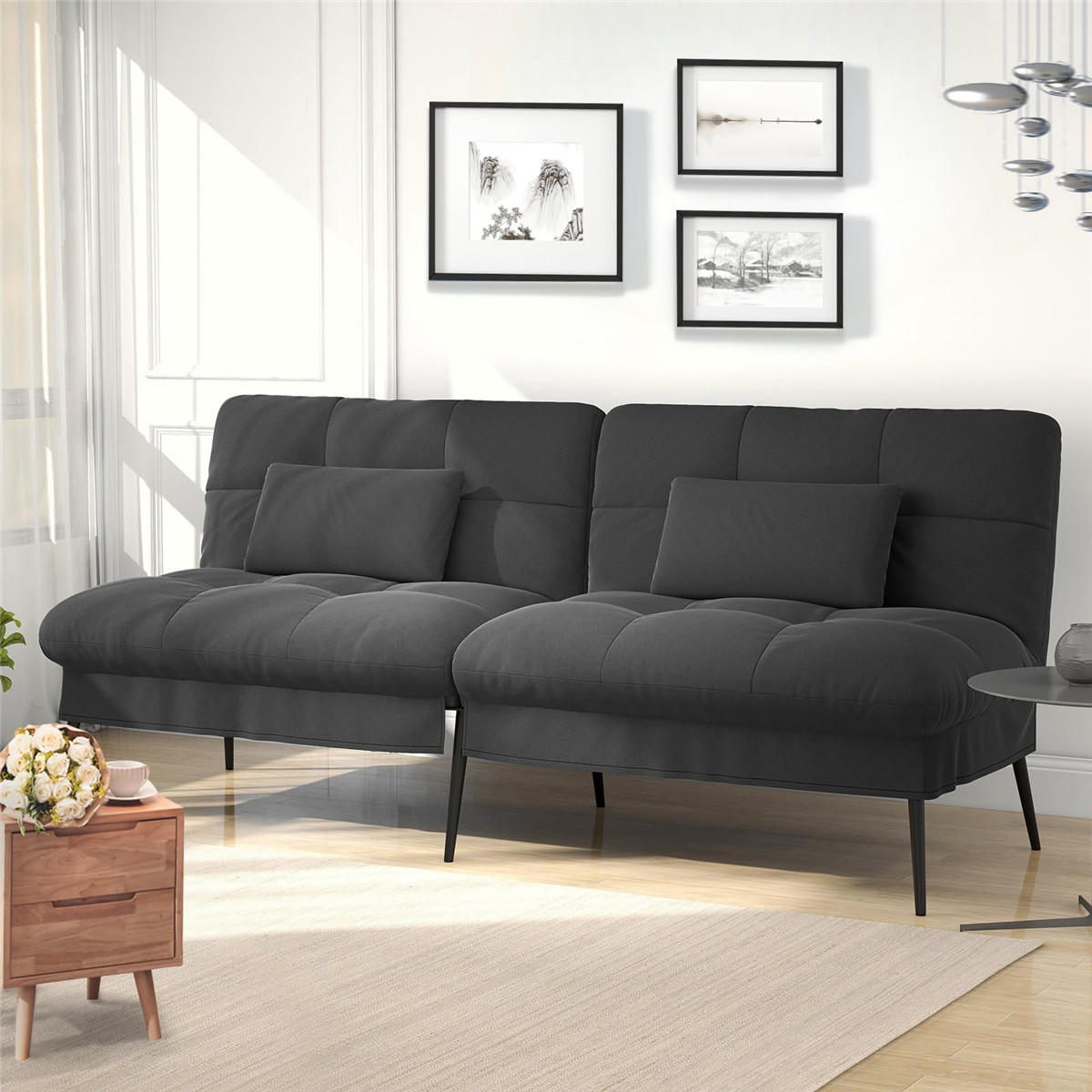 SCHLAFSOFA 3-Sitzer Klappsofa mit Schlaffunktion, Schwarz - Schwarz, Textil (174/42/102cm) - Kaket
