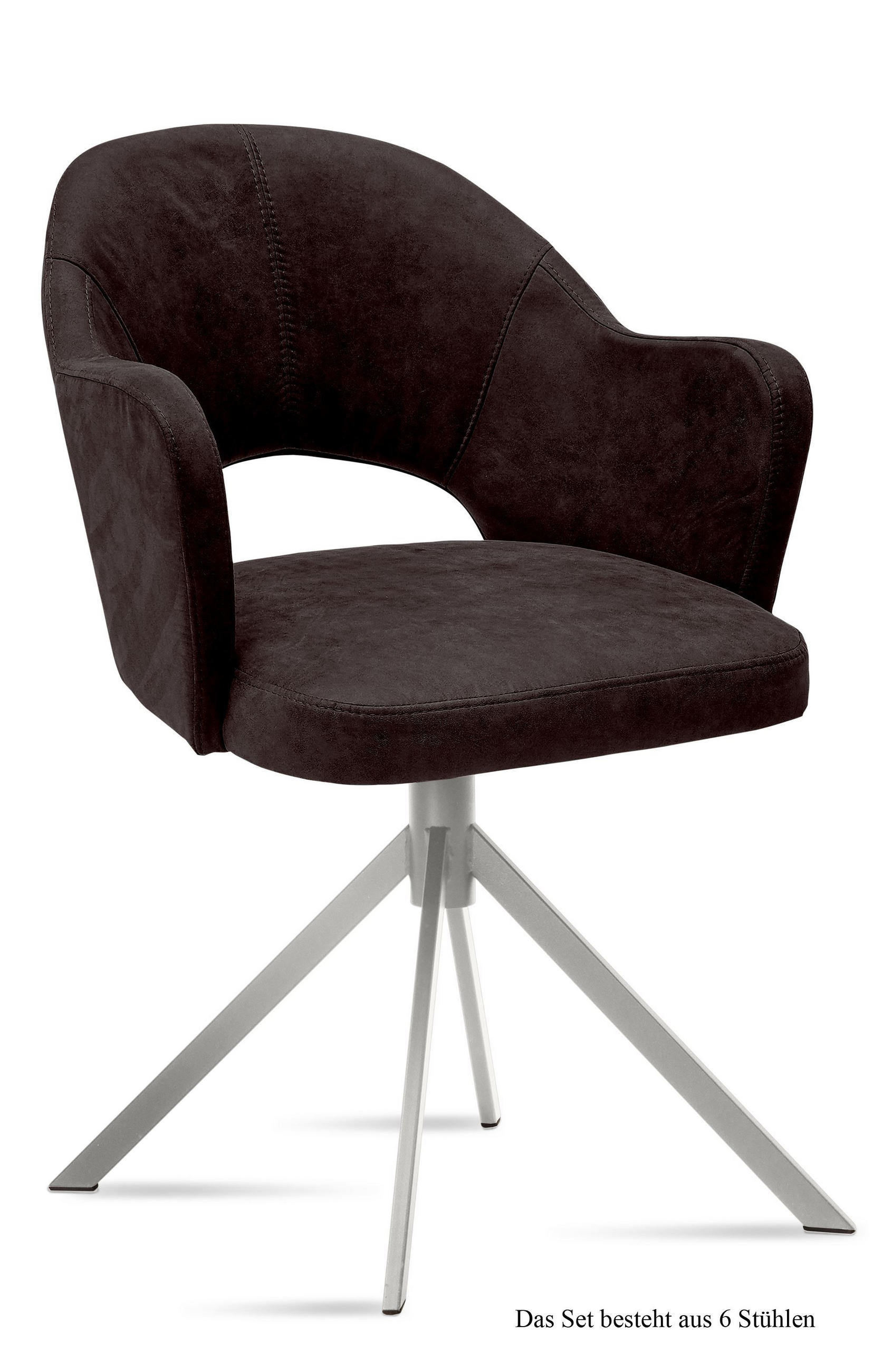 ARMLEHNSTUHL (6er-Set) Dorris 59x87x61 Edelstahl/Espresso - Edelstahlfarben/Dunkelbraun, Kunststoff (61/87/59cm) - 58aufmkessel