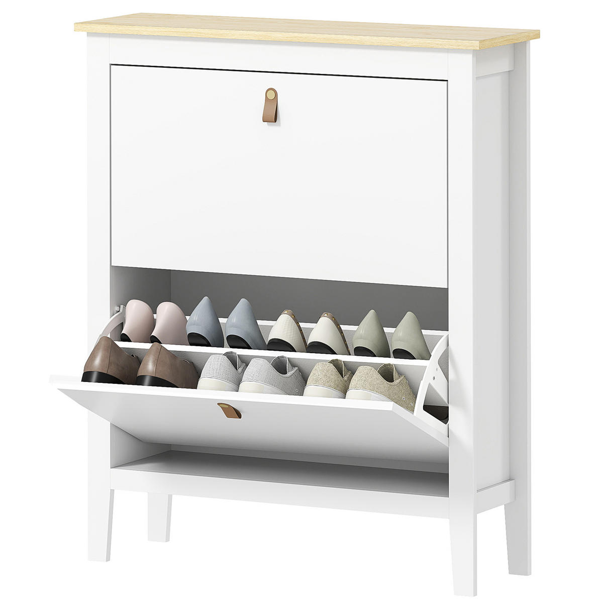 SCHUHSCHRANK Weiß MDF klappbar mit 2 Fächern 1 Stück - Weiß, Holzwerkstoff (80/95.5/24cm) - PANGIVO