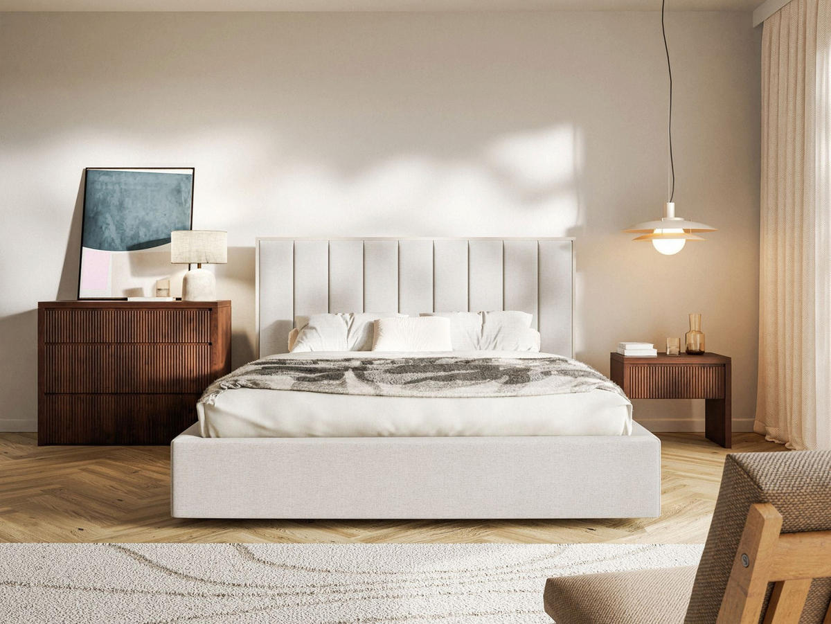 POLSTERBETT Togents Hellbeige mit Chenillebezug, 180x200 cm - Ecru, Textil (180/200cm) - Selsey