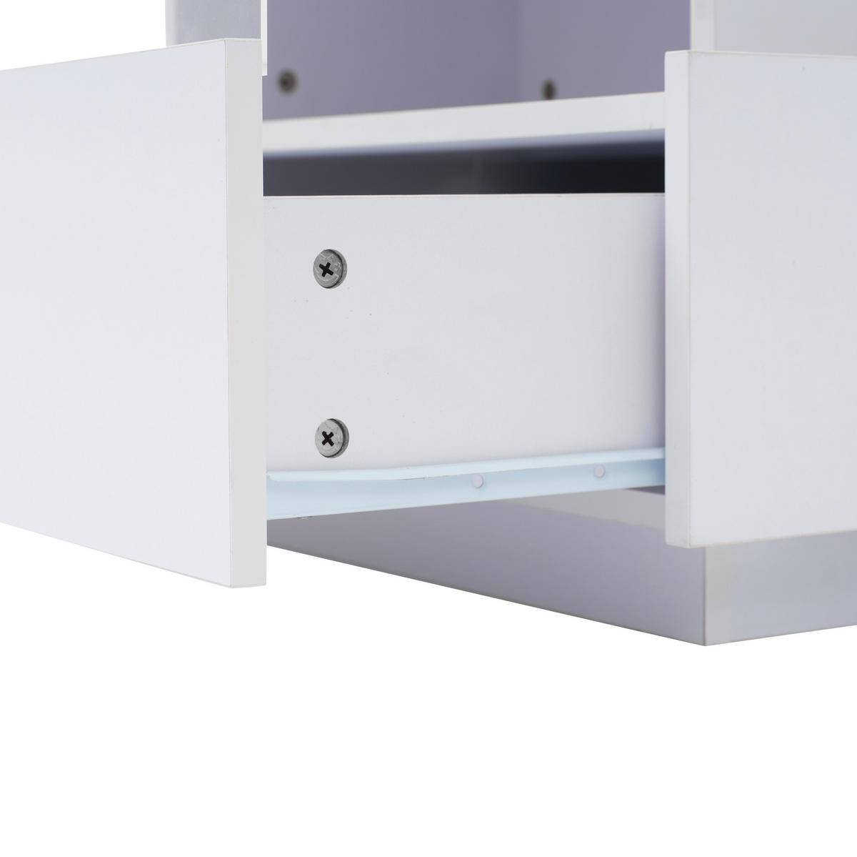 COUCHTISCH aus Spanplatte 70x70x41 cm Weiß mit LED-Beleuchtung, 2 Schubladen und Präsentationsfach - Weiß, Holzwerkstoff (70/70/41cm) - IVMEU
