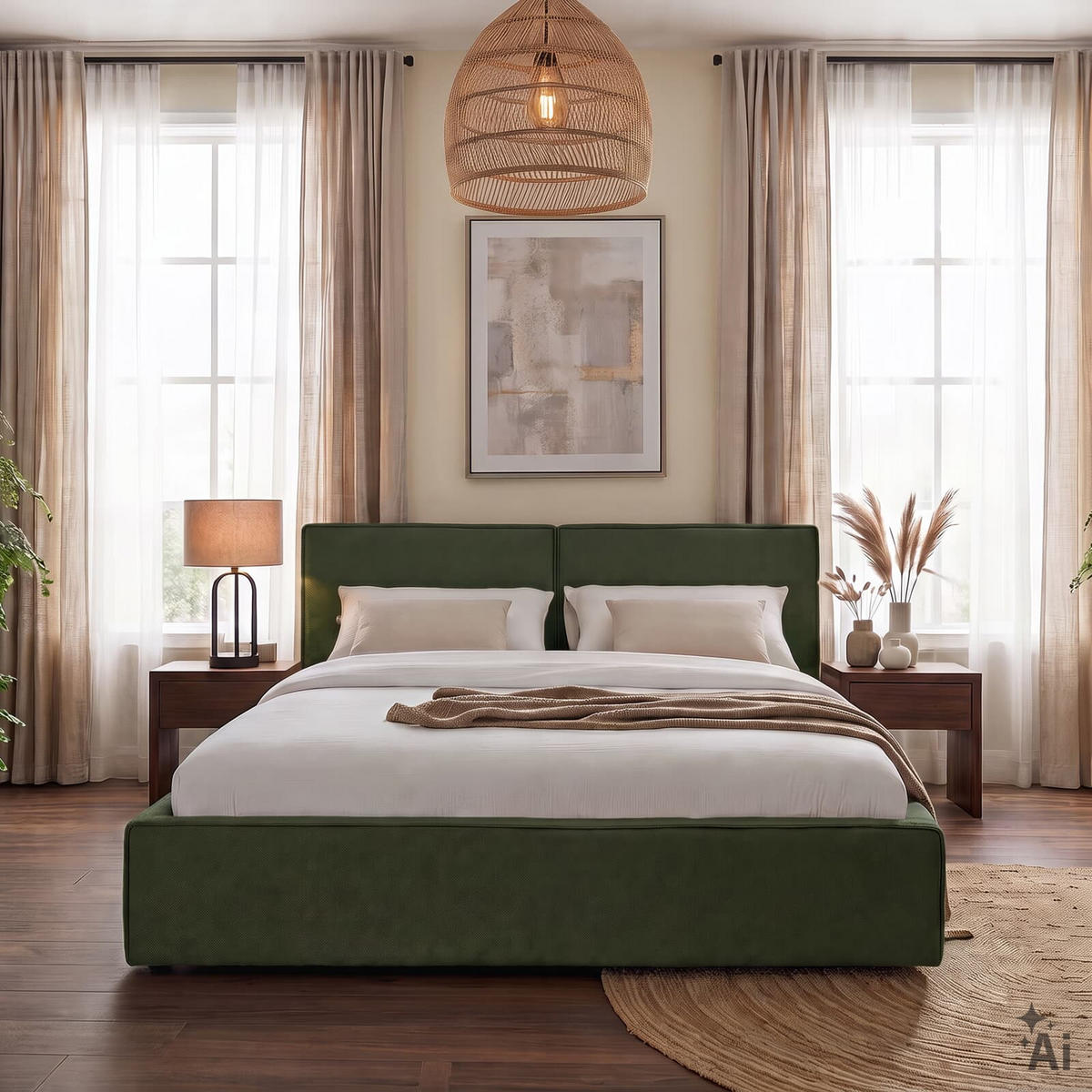 POLSTERBETT CALM 180x200 cm grün - Grün, Textil (180/200cm) - IDIMEX
