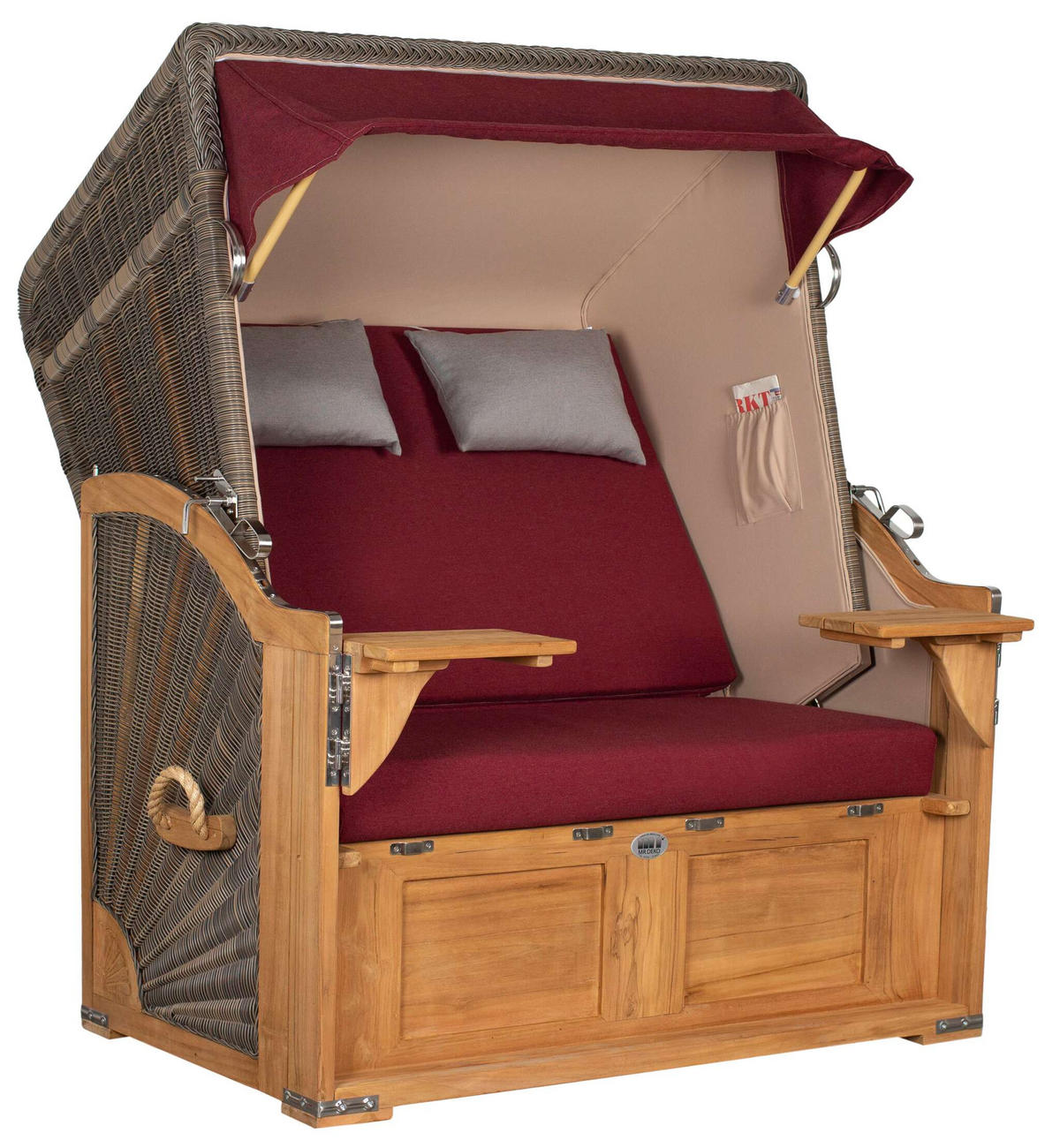 STRANDKORB SEEBLICK 2 Sitzer Teak - Rot/Braun, Metall (125/170/80cm) - Mr. Deko
