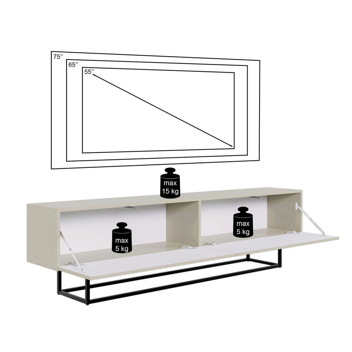 TV-SCHRANK Veldio Schwarz Gold 175 cm - Goldfarben/Schwarz, Holzwerkstoff/Metall (175/46.5/31.6cm) - Selsey
