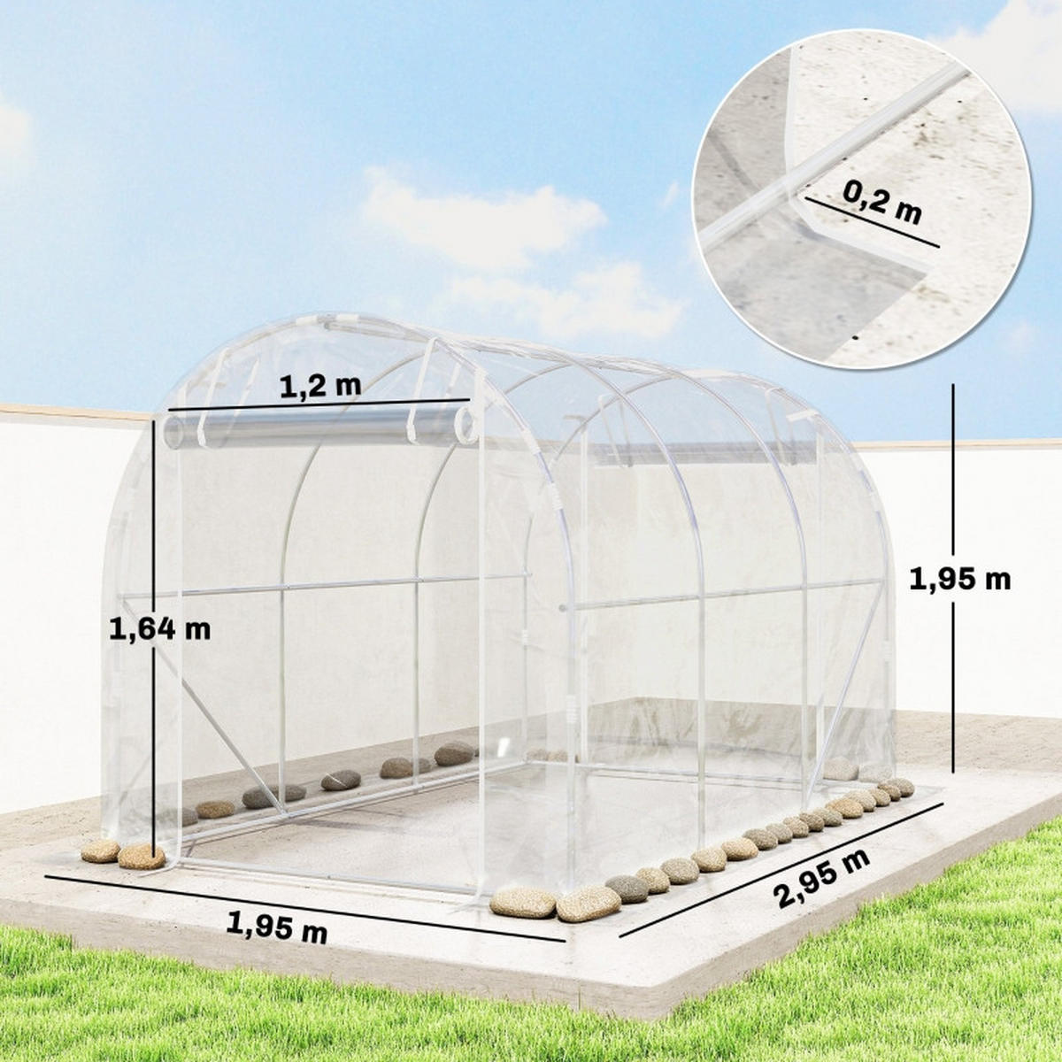 GEWÄCHSHAUS begehbar Stahlrahmen PE Abdeckung transparent - Transparent, Metall (295/195/195cm) - Fortuna Lai