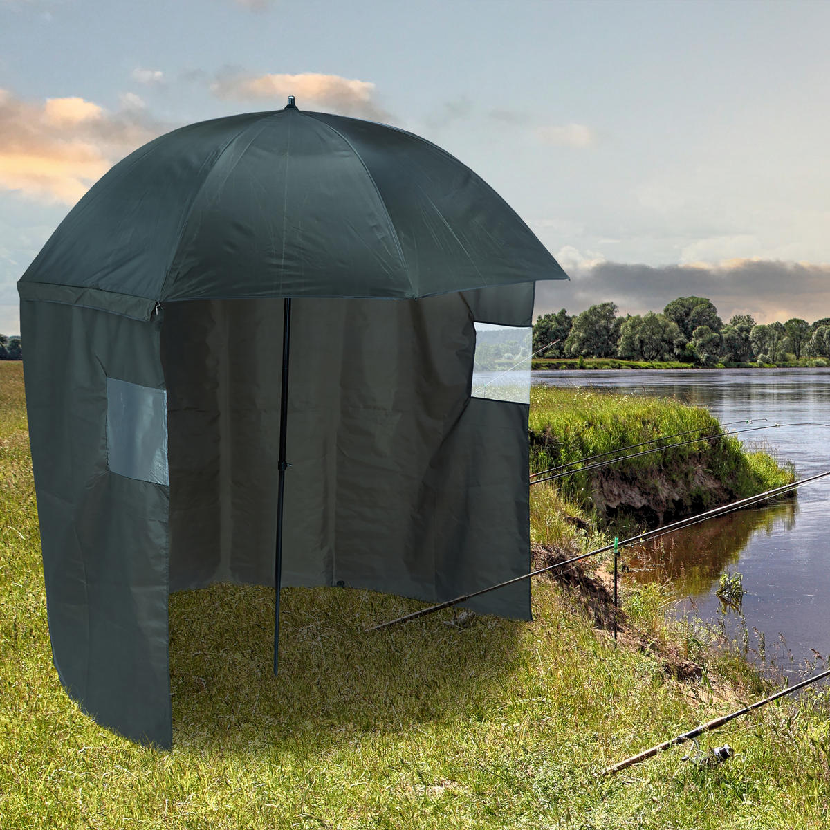 RYBÁRSKY stan - tmavozelená, kov/textil (175/175cm) - Relaxdays