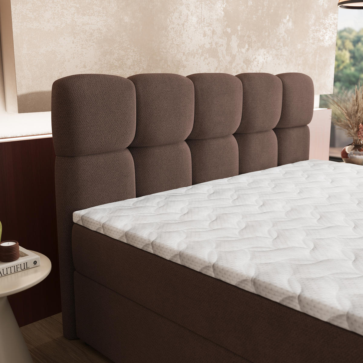 BOXBETT MERU 180x200 cm mit Matratze und Topper - Braun - Braun, Holz (180/200cm) - MASSENO