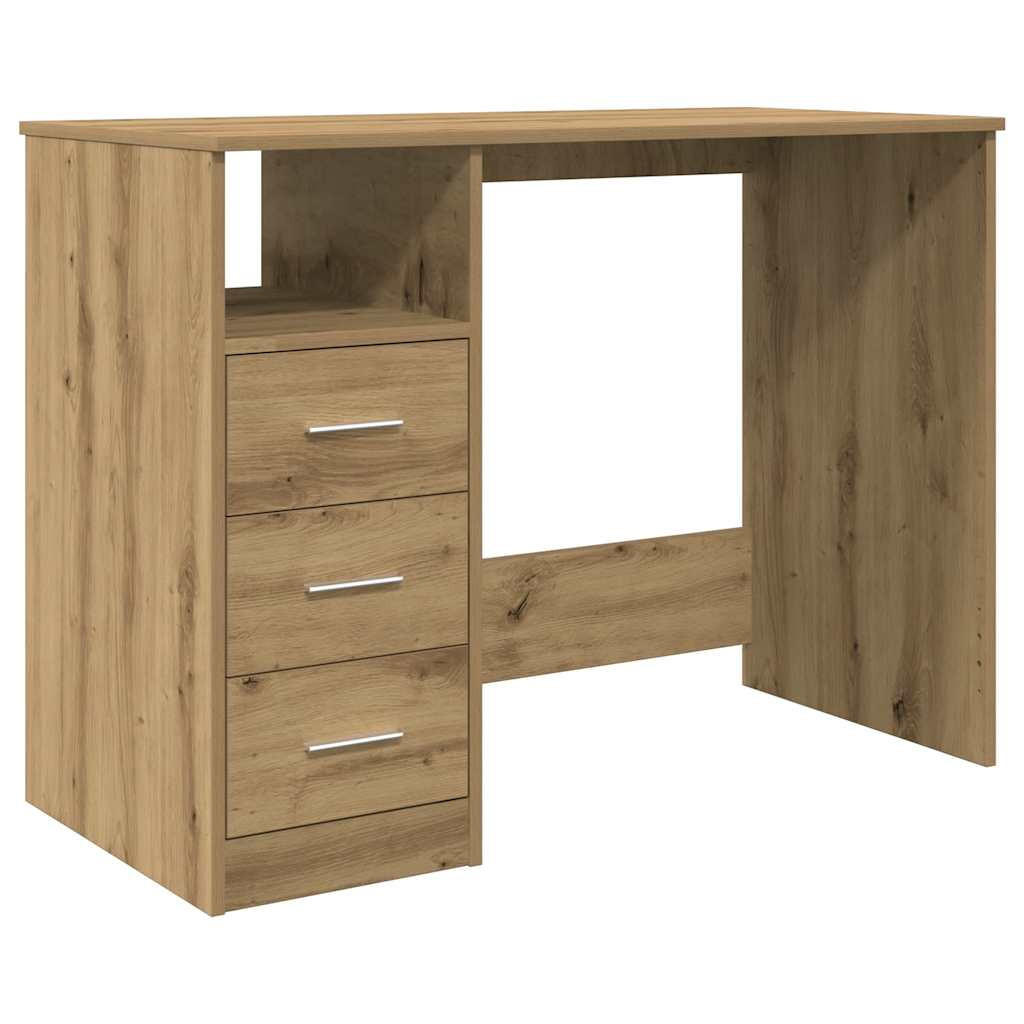 SCHREIBTISCH Modern mit 3 Schubladen 102/76/50 cm aus Holzwerkstoff Artisan-Eiche Dekor - Eiche Artisan, Holz (76/102/50cm) - vidaXL
