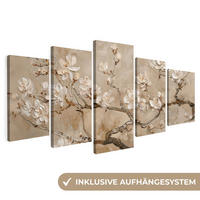LEINWANDBILD 5er Set Beige - Blüte - Modern 150x80 cm - Greige, Textil (150/80cm) - MuchoWow
