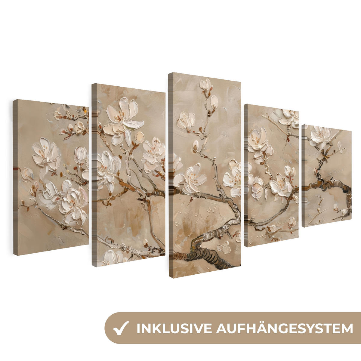 LEINWANDBILD 5er Set Beige - Blüte - Modern 150x80 cm - Greige, Textil (150/80cm) - MuchoWow